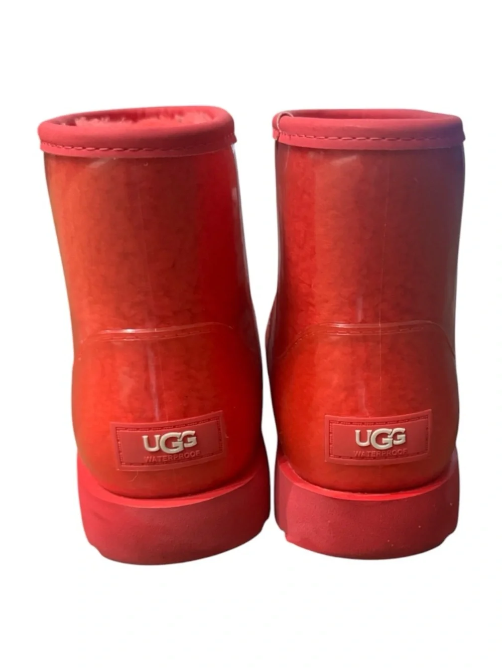 UGG Waterproof Red Rain Boots Size 6 Women Glossy Rubber Shearling Lined